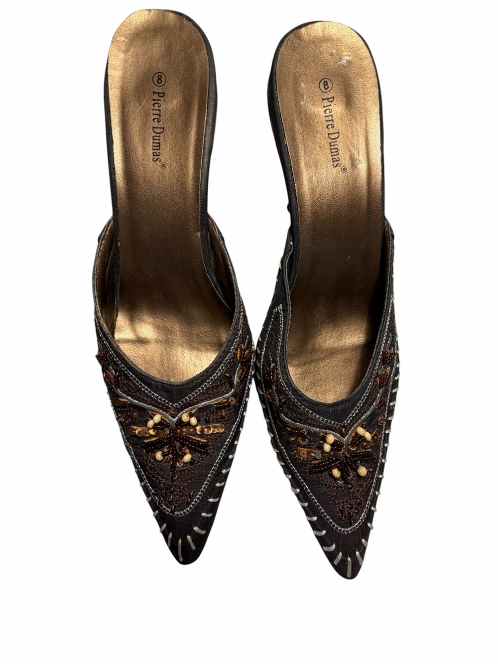 Pierre Dumas Louis Dark Brown Beaded Pointed Mules Sz 8